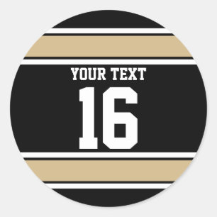 Personalized Black and Gold Sports Stripes Classic Round Sticker