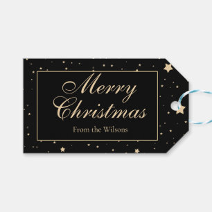 Personalized Black and Gold Starry Night Christmas Gift Tags