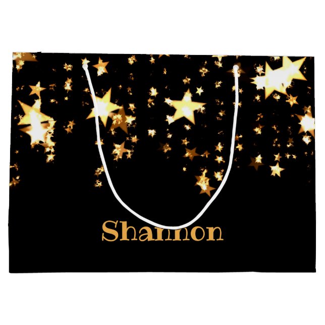 Personalized Black and Gold Stars - Sparkling Large Gift Bag (Back)
