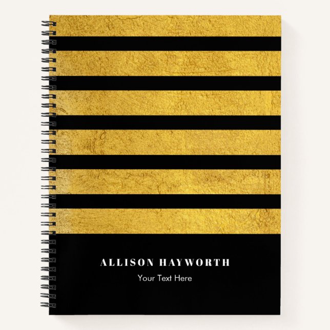 Personalized Black and Gold Stripes Notebook (Front)