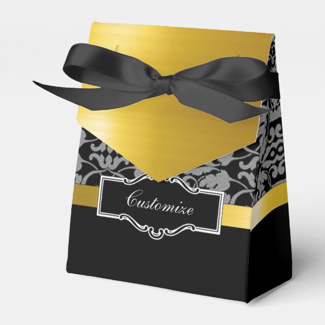 Personalized Black and Gold Tent Favour Box (Front Side)