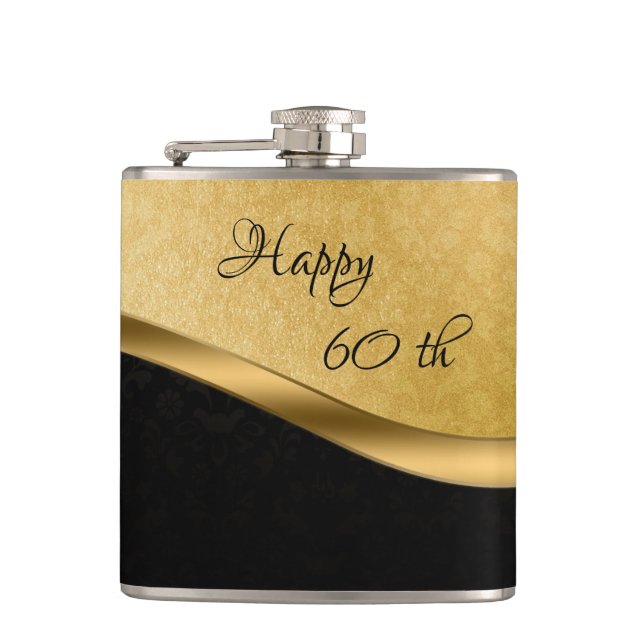 Personalized Black and Gold Vinyl wrapped flask (Front)