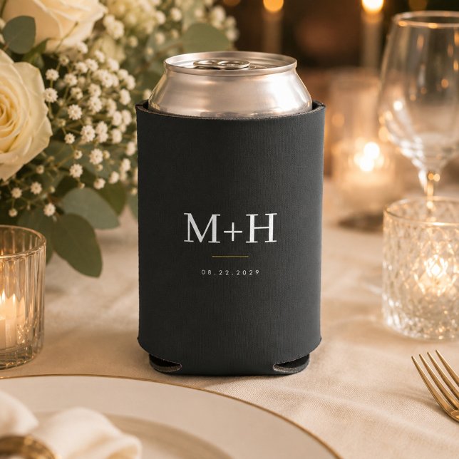 Personalized Black and Gold Wedding Can  Cooler (Creator Uploaded)