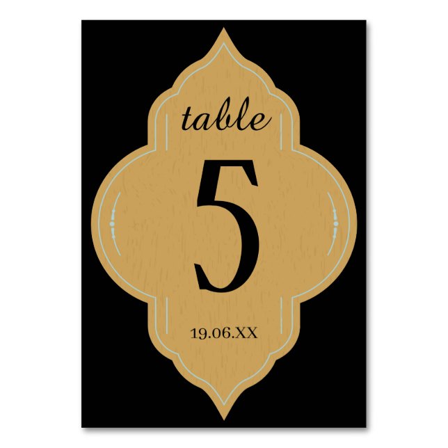 Personalized black and gold Wedding Table Card (Back)