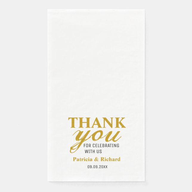 Personalized Black And Gold Wedding Thank You Napkin (Front)