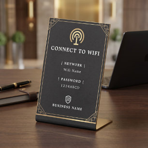 Personalized Black and Gold Wifi Pedestal Sign