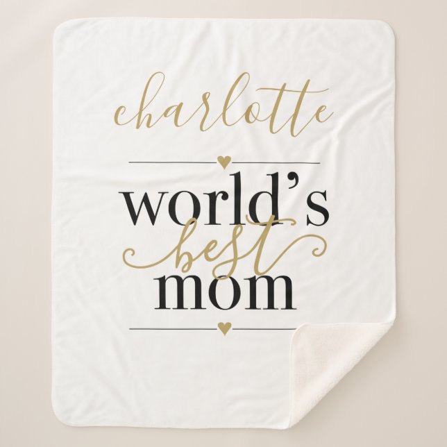 Personalized Black and Gold Worlds Best Mom Sherpa Blanket (Front)