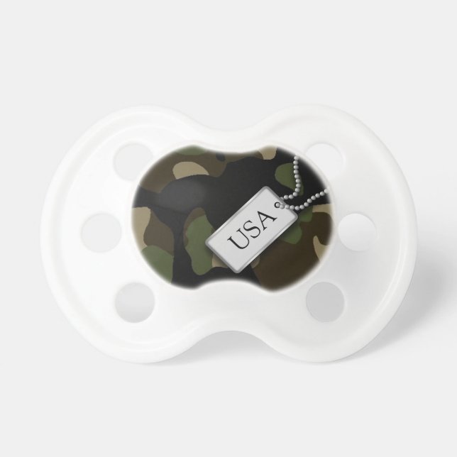 Personalized Black and Green Forest Military Camo Pacifier (Front)