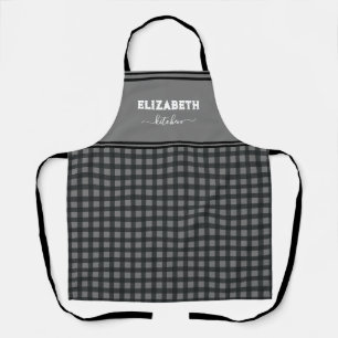 Personalized Black and grey Buffalo Plaid Kitchen Apron