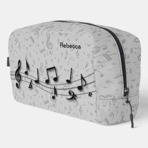 Personalized Black and Grey Music Notes Dopp Kit