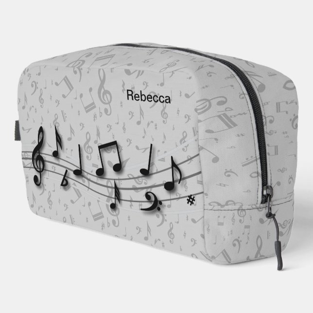 Personalized Black and Grey Music Notes Dopp Kit (Right Corner)