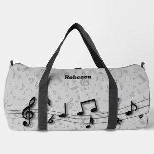 Personalized Black and Grey Music Notes Duffle Bag