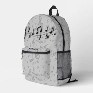 Personalized Black and Grey Music Notes Printed Backpack