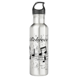 Personalized black and grey musical notes 710 ml water bottle