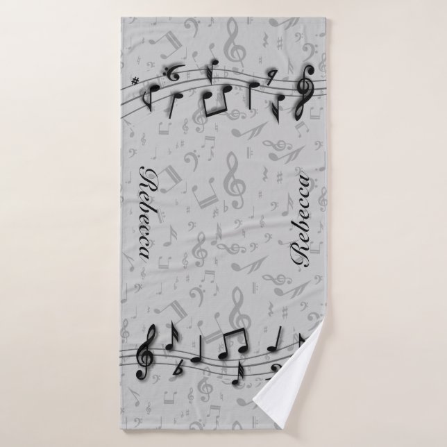 Personalized black and grey musical notes bath towel set (Bath Towel)