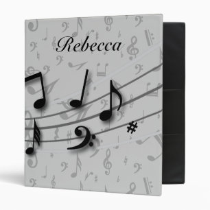 Personalized Black and Grey Musical Notes Binder