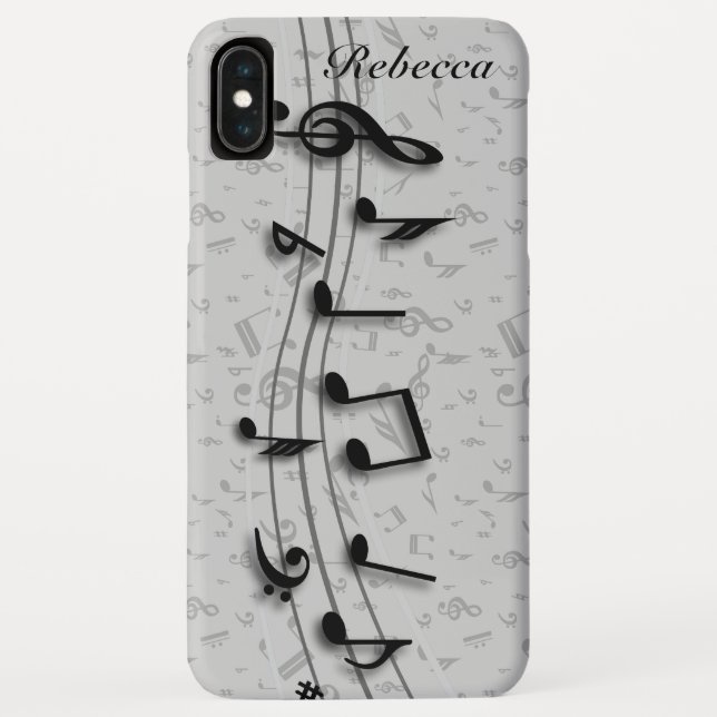 Personalized Black and Grey Musical Notes Case-Mate iPhone Case (Back)