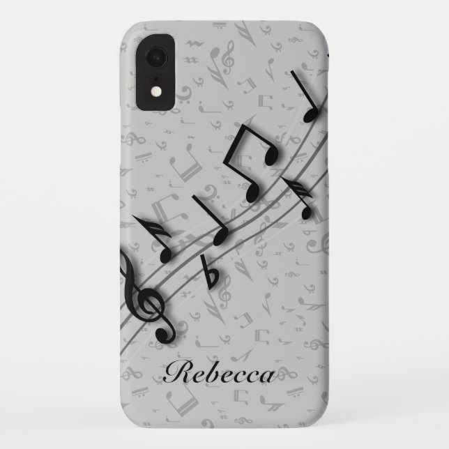 Personalized Black and Grey Musical Notes Case-Mate iPhone Case (Back)