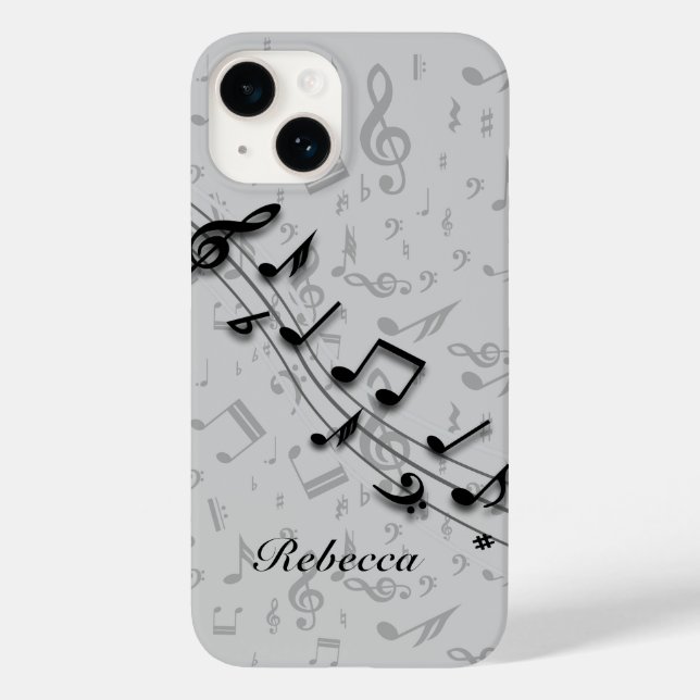 Personalized black and grey musical notes Case-Mate iPhone case (Back)