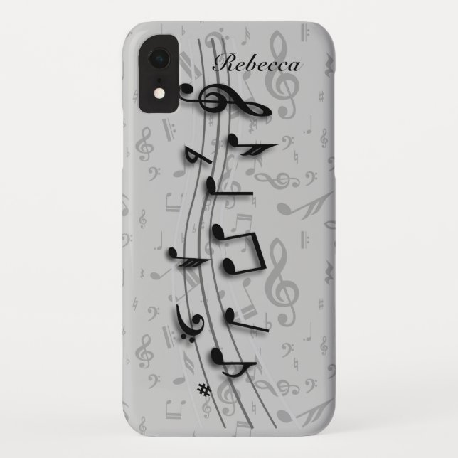 Personalized Black and Grey Musical notes Case-Mate iPhone Case (Back)