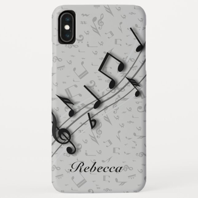 Personalized Black and Grey Musical Notes Case-Mate iPhone Case (Back)
