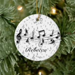 Personalized Black and Grey Musical Notes Ceramic Ornament