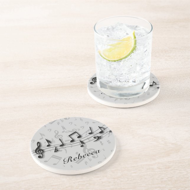 Personalized black and grey musical notes coaster (Side)