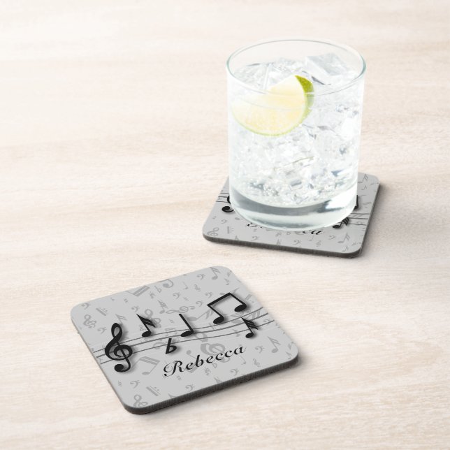 Personalized black and grey musical notes coaster (Right Side)