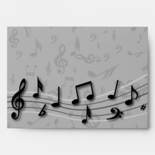 Personalized black and grey musical notes envelope
