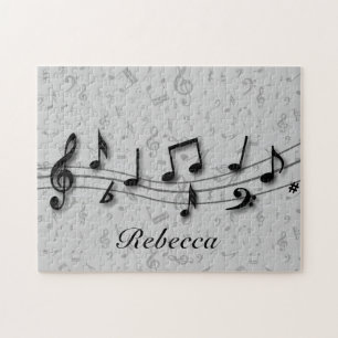 Personalized black and grey musical notes jigsaw puzzle