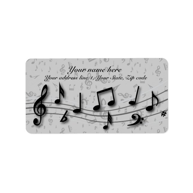Personalized Black and Grey Musical Notes Label (Front)