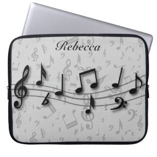 Personalized Black and Grey Musical Notes Laptop Sleeve