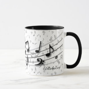Personalized Black and Grey Musical Notes Mug
