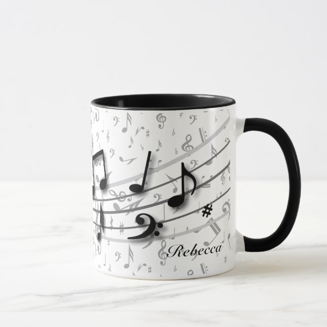 Personalized Black and Grey Musical Notes Mug (Right)