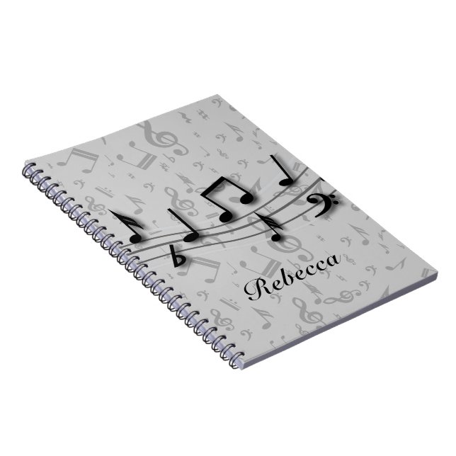 Personalized black and grey musical notes notebook (Right Side)