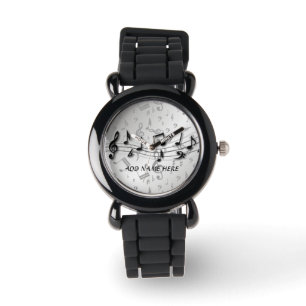 Personalized black and grey musical notes watch