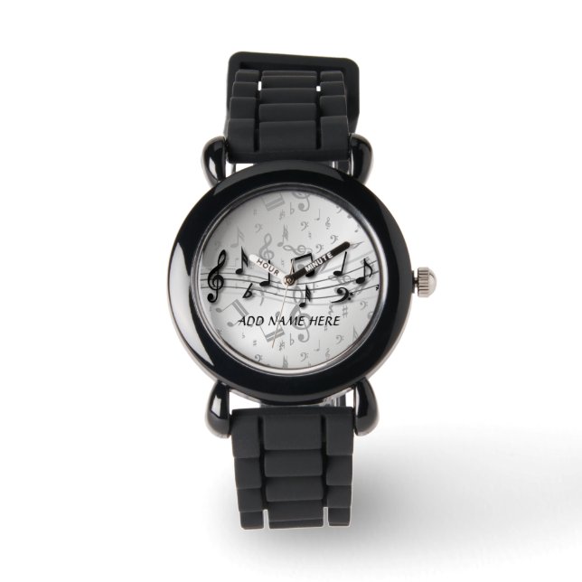 Personalized black and grey musical notes watch (Front)