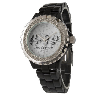 Personalized black and grey musical notes watch