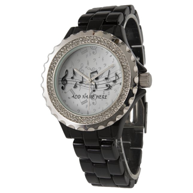 Personalized black and grey musical notes watch (Angled)