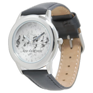 Personalized black and grey musical notes watch