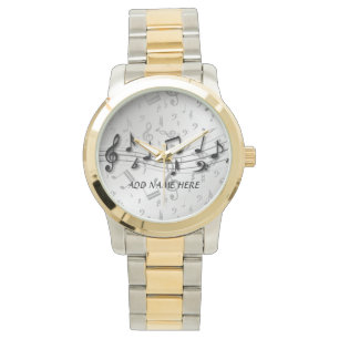 Personalized black and grey musical notes watch