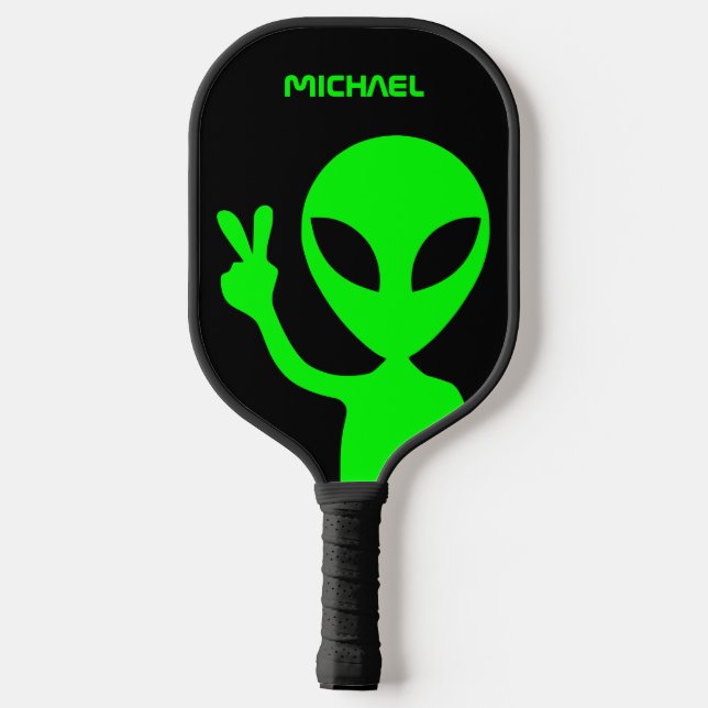 Personalized Black and Lime Green Alien Pickleball Paddle (Back)