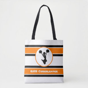 Personalized Black And Orange Cheerleader Tote Bag