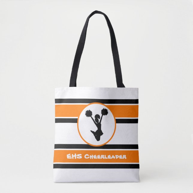 Personalized Black And Orange Cheerleader Tote Bag (Front)