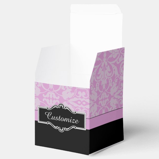 Personalized Black and Pink Damask Cube Favour Box (Opened)