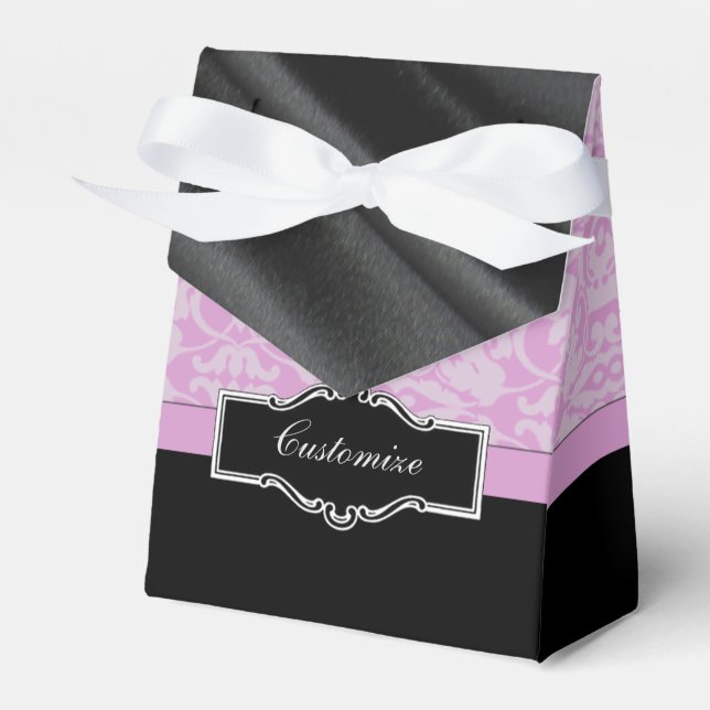 Personalized Black and Pink Damask Favour Box (Front Side)