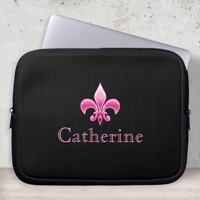Personalized Black and Pink Fleur De Lis Laptop Sleeve (Creator Uploaded)