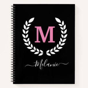 Personalized Black And Pink Monogram Name Notebook