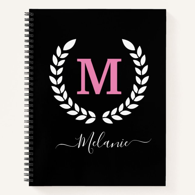 Personalized  Black And Pink Monogram Name Notebook (Front)