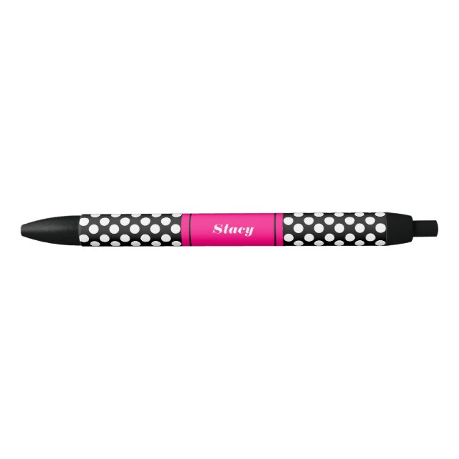 Personalized Black and Pink Polka Dot Pen (Front)